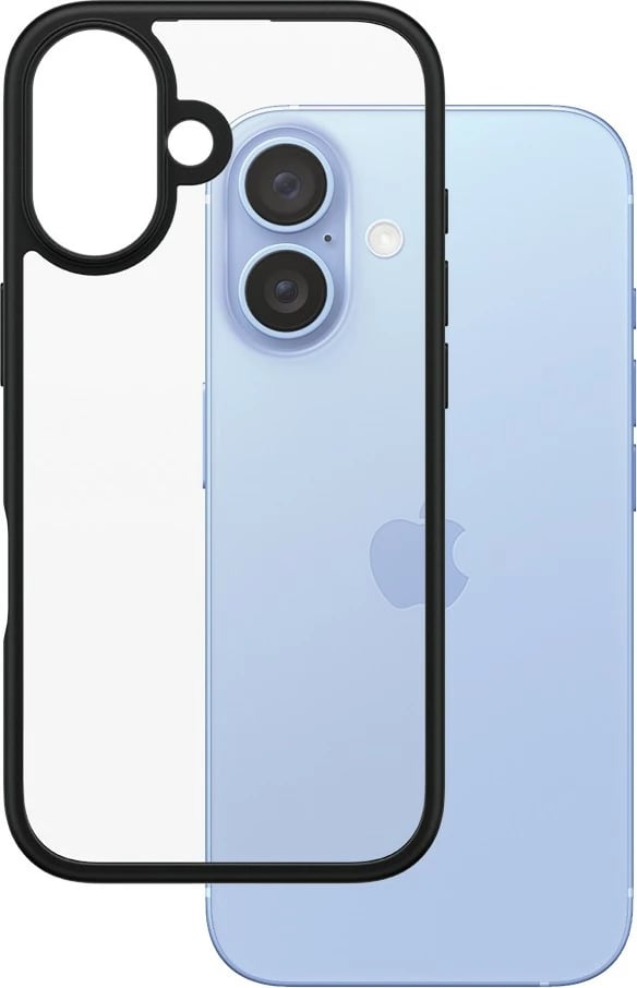 Mbështjellës PanzerGlass HardCase për iPhone 16, transparent, kornizë e zezë