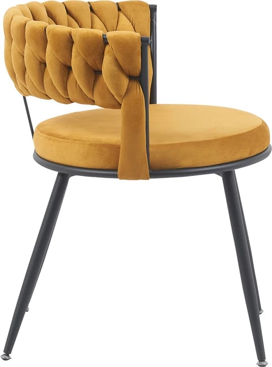 Karrige Alkia, kadife e verdhë, këmbë metalike të zeza, 60x57x68cm