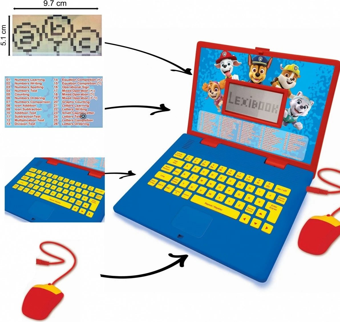 Laptop edukativ Lexibook Paw Patrol, 124 aktivitete, dygjuhësh PL/EN, Blu e Kuqe