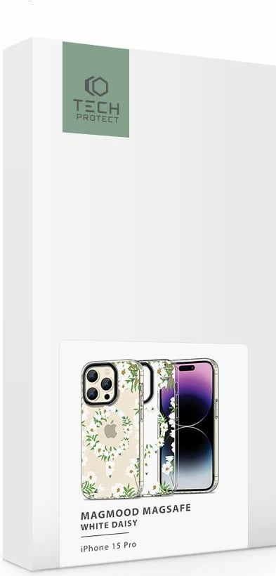 Mbështjellës Tech-Protect MagMood MagSafe për iPhone 15 Pro, lule të bardha