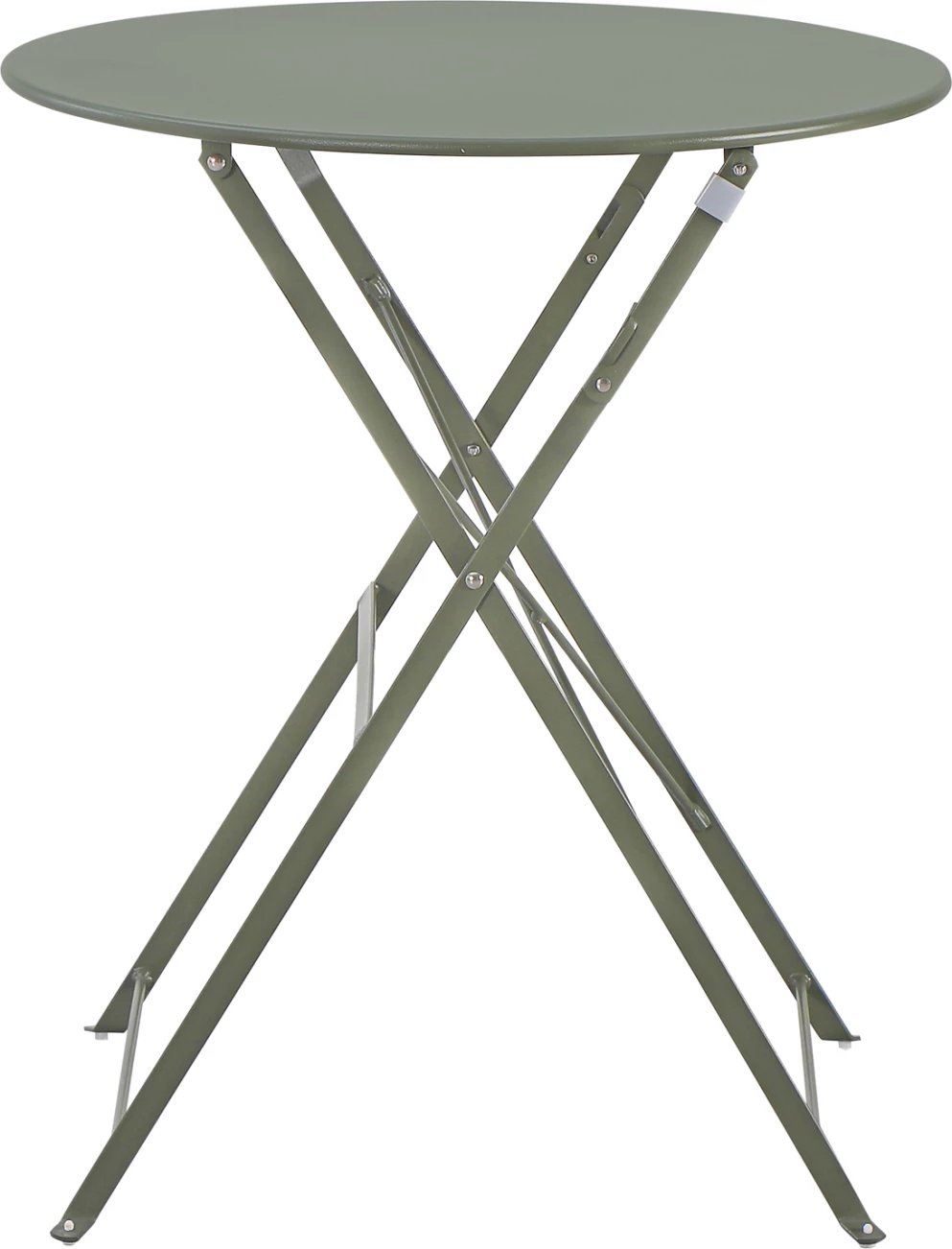 Tavolinë e rrumbullakët për jashtë, palosëse, metalike, ngjyrë ulliri e errët, SOPHIE FH6336.05, 60x70cm