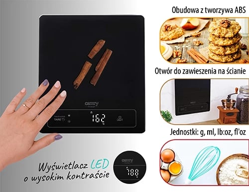 Peshore kuzhine, Camry CR 3175, 15 kg, njësi g/ml/lb:oz/fl'oz, ekran LED, platformë qelqi 24x20 cm, e zezë