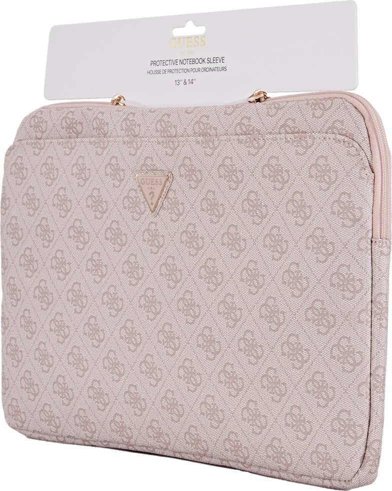 Mbështjellës laptopi Guess 4G Zipper Pocket Triangle Logo, 14", Rozë