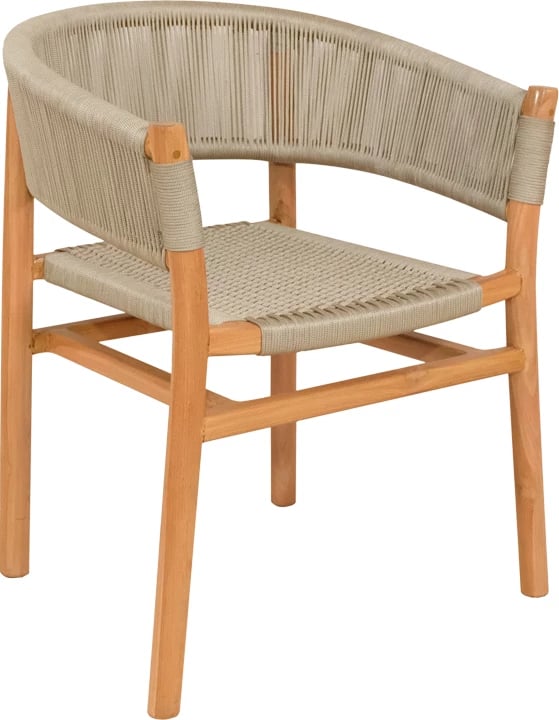 Karrige Kajone, skelet druri tik, ngjyrë natyrale dhe litar PE krem, 62x55x75cm