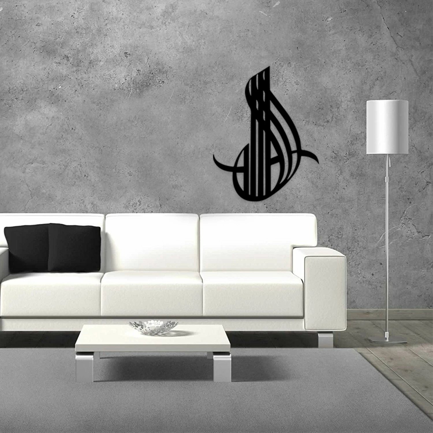 Aksesor dekorativ metalik për mur, Allah 05, ngjyrë e zezë, Wallity, 50x65cm