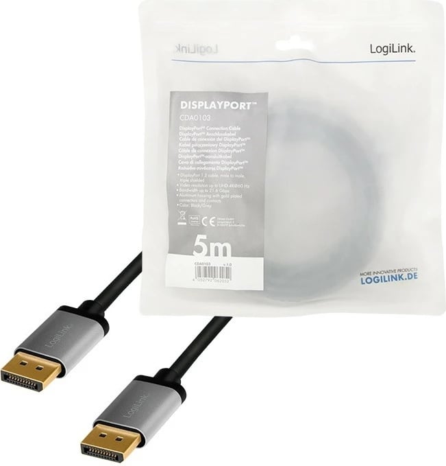 Kabllo DisplayPort LogiLink CDA0103, 5m, 4K/60 Hz, e zezë