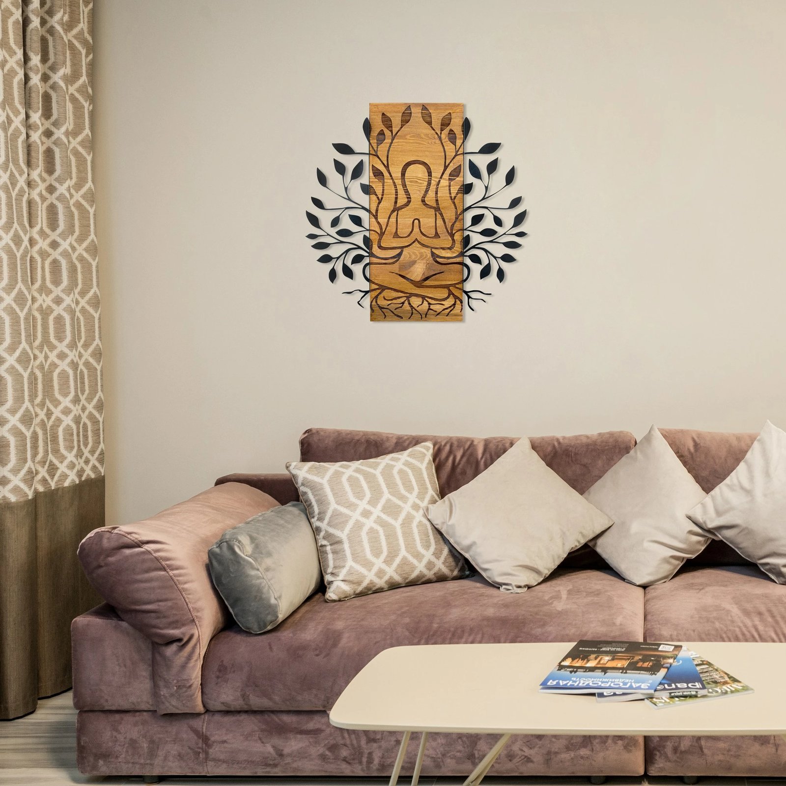 Aksesor dekorativ muri prej druri, Wallity, Meditim, ngjyrë e zezë dhe arre, 58x57.5cm