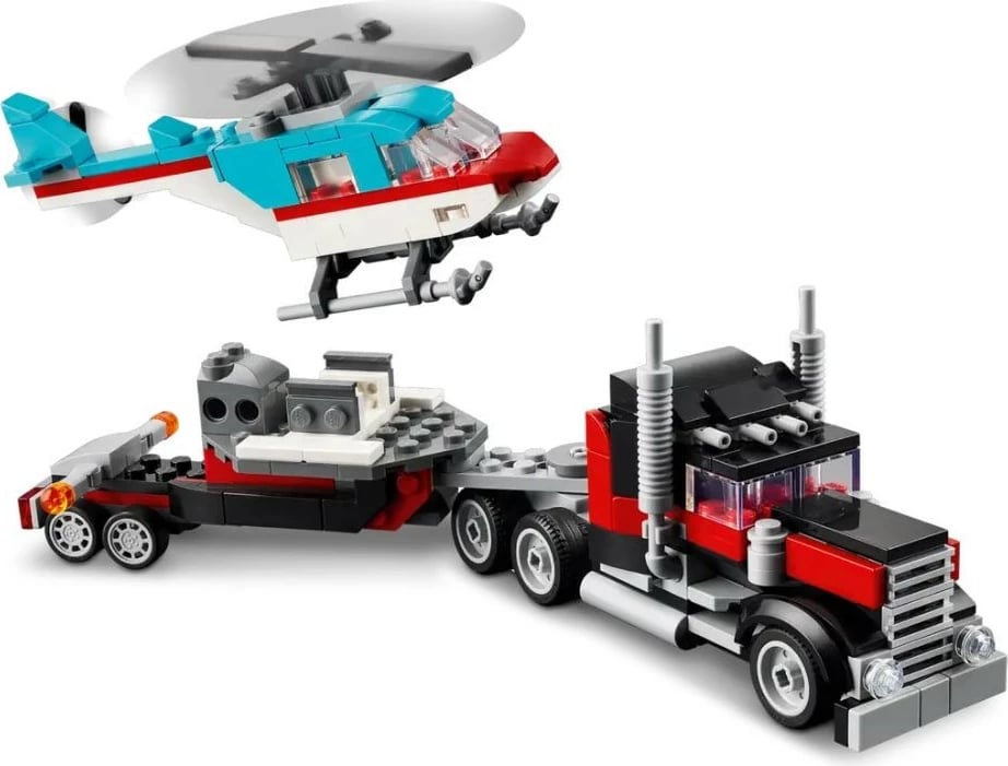 Set lodrash LEGO Creator 3-në-1, 31146, kamion me platformë dhe helikopter, 270 pjesë Set lodrash LEGO Creator 3-në-1, 31146, kamion me platformë dhe helikopter, 270 pjesë
