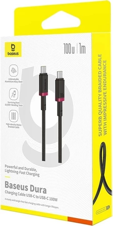 Kabllo Baseus Dura Type C në Type C, 100 W, 1 m, E kuqe