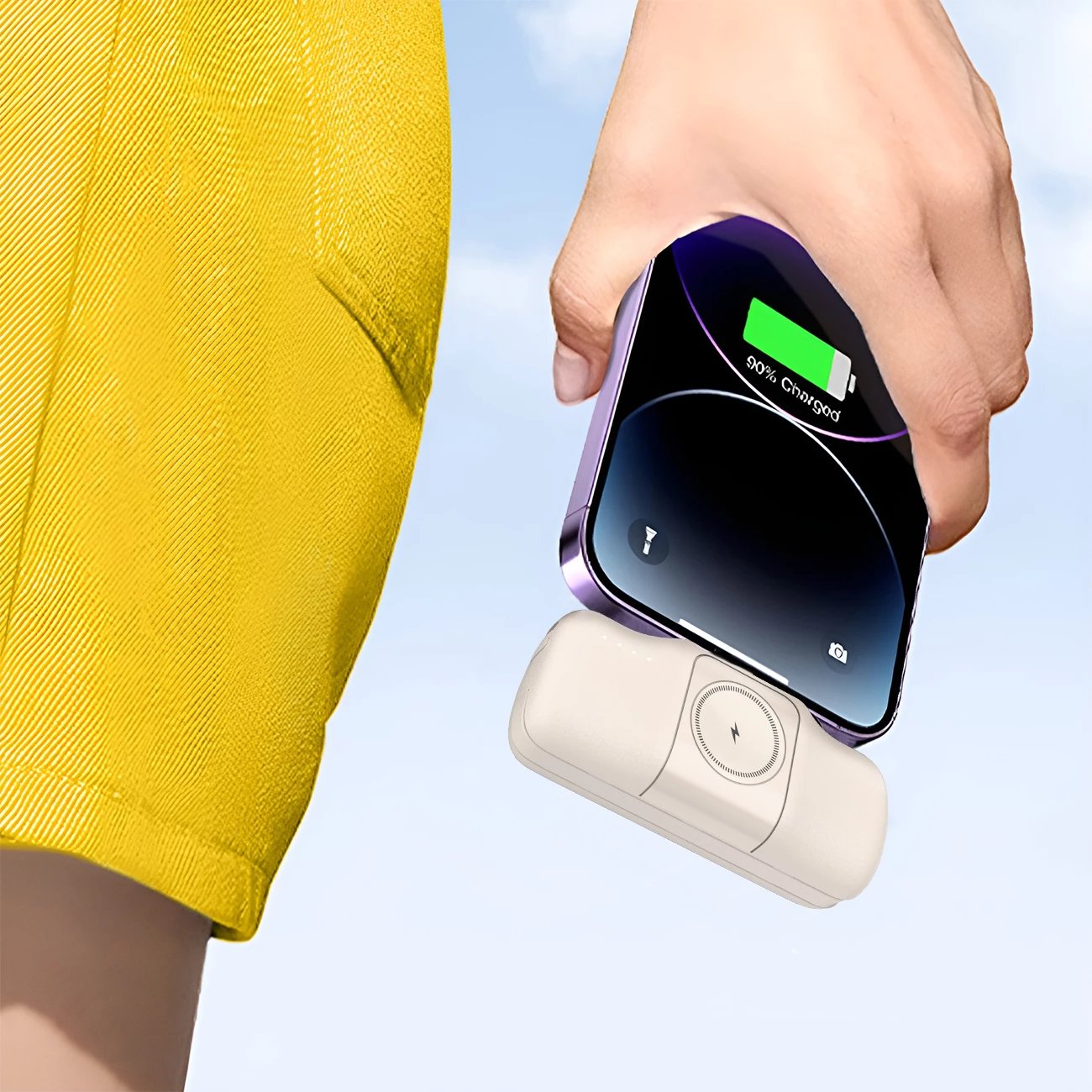 Powerbank Wozinsky WF16-YLS, 5000mAh, 15W, me kabllo USB-C të integruar dhe karikues për Apple Watch, Bezhe