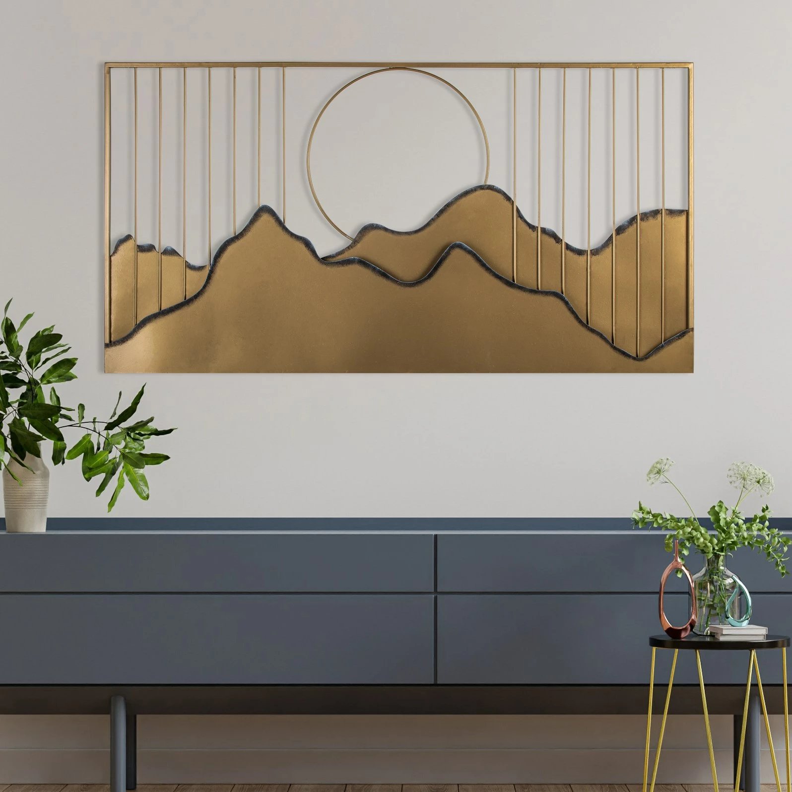 Aksesor dekorativ metalik për mur, Wallity Sagarmatha - 2, shumëngjyrësh, 114x4x60cm