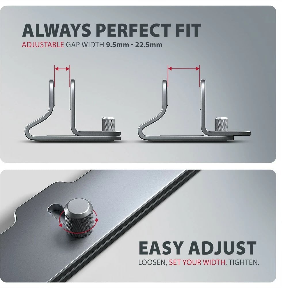 Mbajtës vertikal për laptop/tablet, AXAGON STND-VG, 10–17.3", alumini, gjerësi e rregullueshme 9.5–25.5 mm, gri