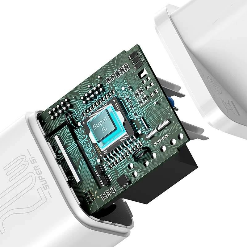 Karikues i shpejtë Baseus Super Si Quick Charger 1C, 20W, me kabllo USB-C në Lightning 1m, Bardhë
