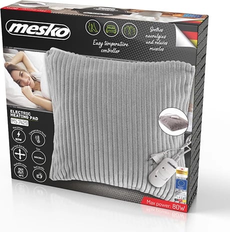 Jastëk ngrohës elektrik, Adler MS 7429, 38x38 cm, 2 nivele temperature, 80W max, gri