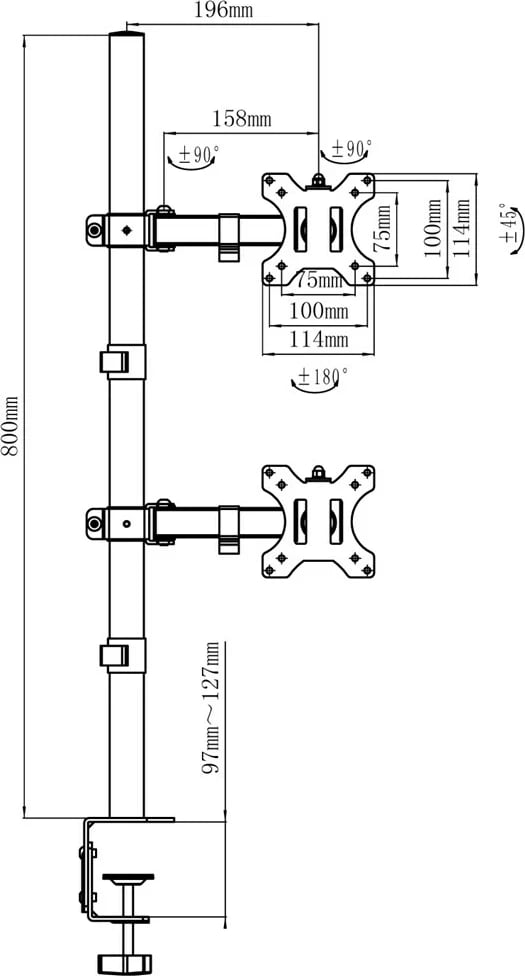 Mbajtës monitori vertikal Maclean MC-967, 13-27", 2x 9kg, i zi