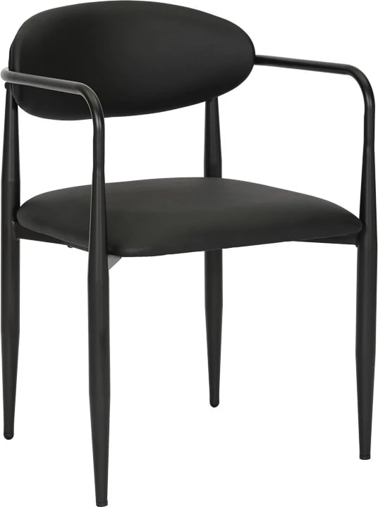 Karrige me krahë Kalone, lëkurë sintetike e zezë, këmbë metalike, 56x55x78cm