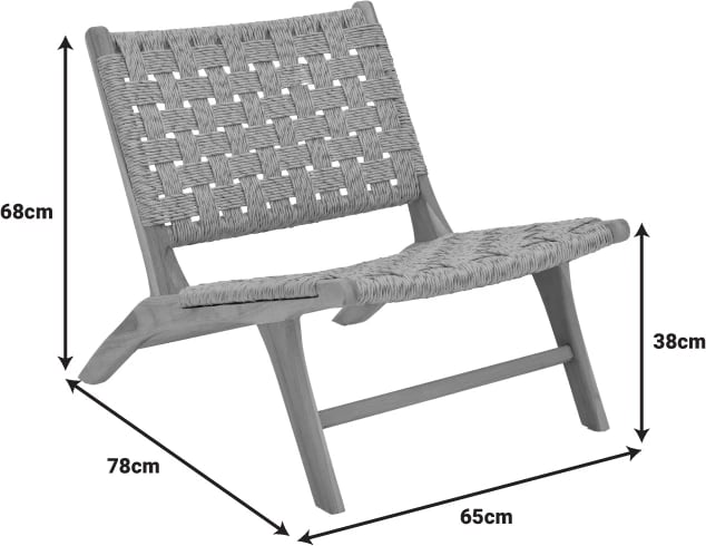 Karrige Foldere, dru teak natyral, litar sintetik, 65x78x68cm