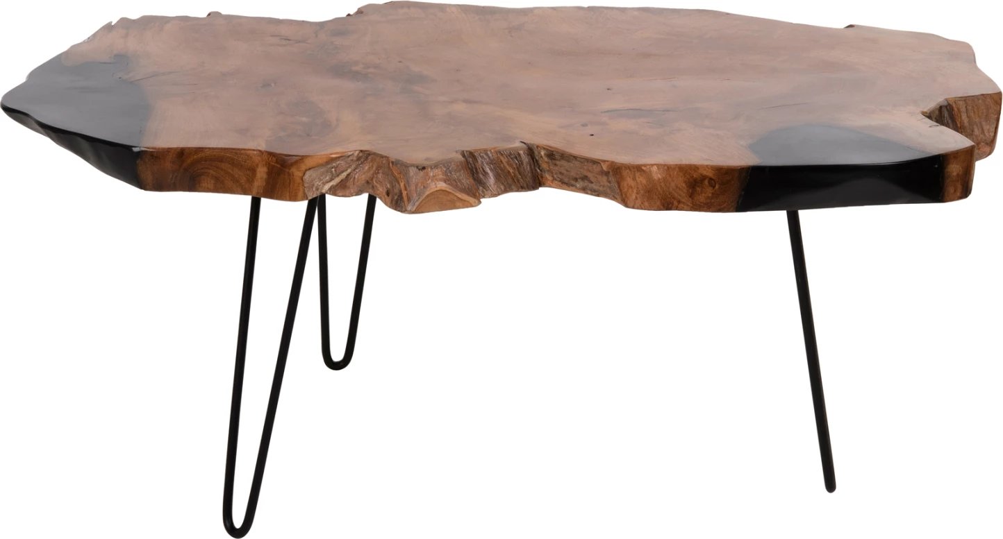 Tavolinë kafeje GLAZE FH9750 dru TEAK natyral-këmbë metali të zeza 110x60x48Hcm