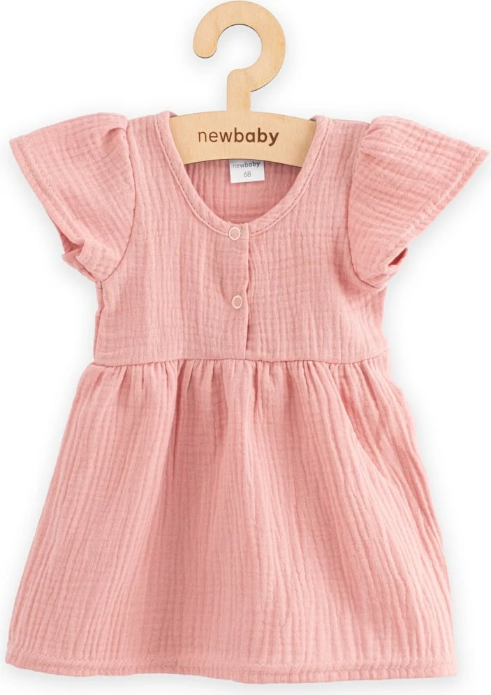 Fustan muslini bebe, New Baby, 100% pambuk, madhësi 74 (6-9m), rozë