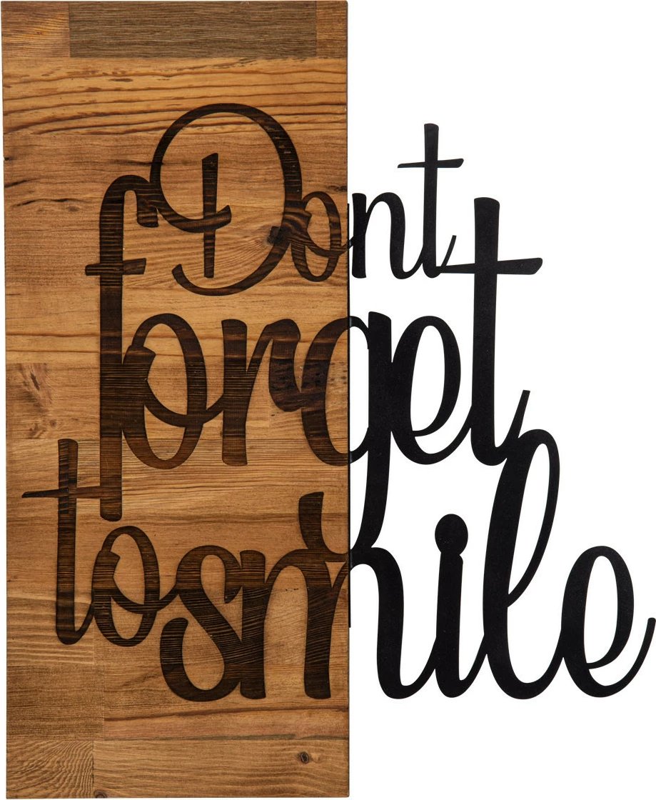 Aksesor dekorativ për mur, dru dhe metal, ngjyrë e zezë dhe arre, Wallity, Dont Forget To Smile, 47x58cm