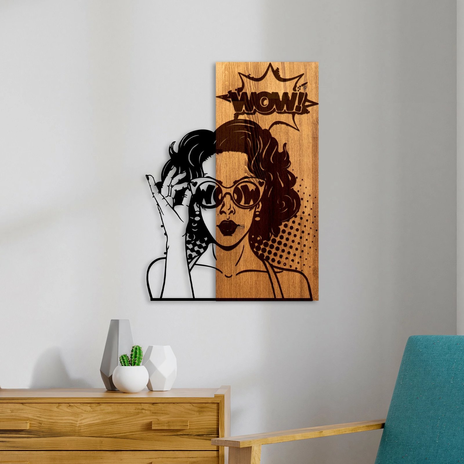 Aksesor dekorativ muri prej druri, Wallity, Wow