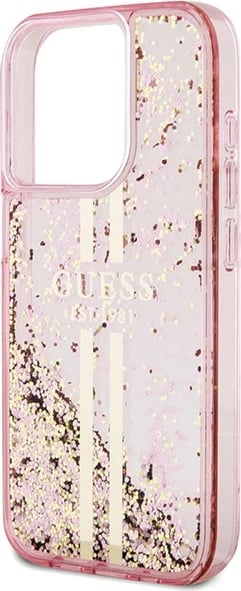 Mbështjellës Guess Liquid Glitter Gold Stripes për iPhone 15 Pro, Rozë Mbështjellës Guess Liquid Glitter Gold Stripes për iPhone 15 Pro, Rozë