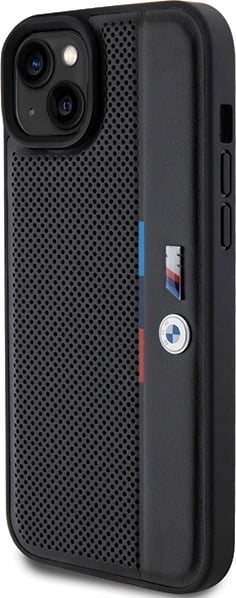 Mbështjellës BMW Perforated Tricolor Line për iPhone 15 Plus / 14 Plus, i zi