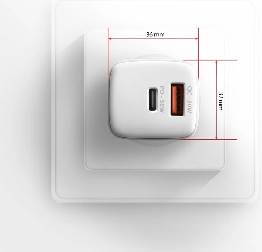 Mbushës muri AXAGON ACU-PQ30W, 30W, 2 porta USB-A & USB-C, i bardhë