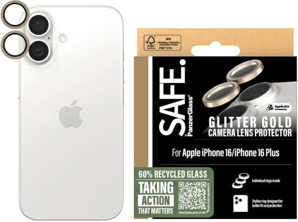 Mbrojtës lente PanzerGlass SAFE95894 për iPhone 16/16 Plus, ari glitter