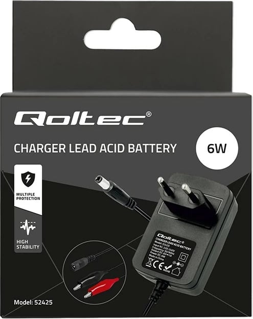 Karikues automatik baterie Qoltec 52425, 6V, 1A, LED, i zi