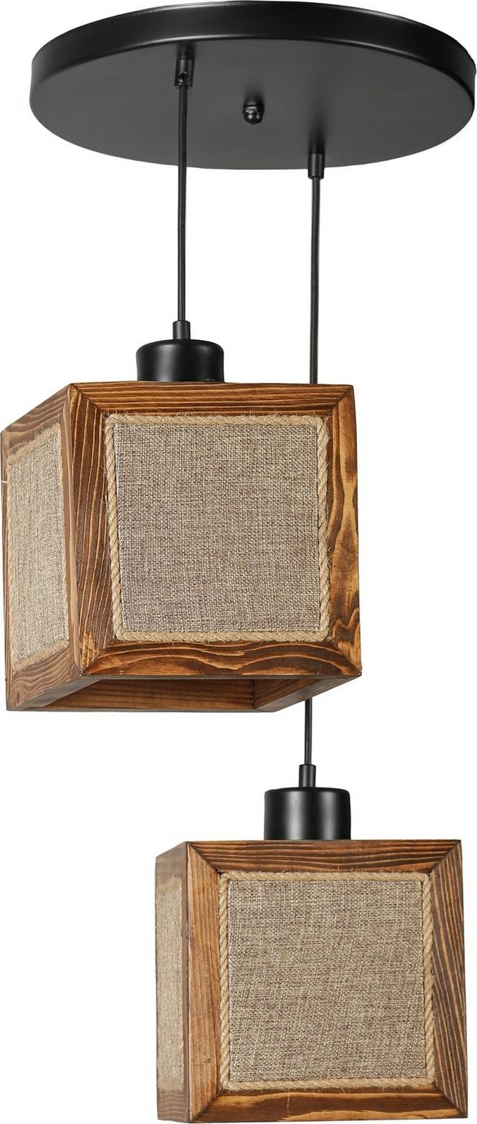 Llambë tavani Opviq Kumsal, 2 drita, dru ahu, ngjyrë arre, kapak stofi