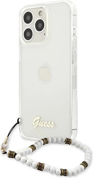 Mbështjellës Guess GUHCP13LKPSWH për iPhone 13/13 Pro 6.1", Transparent, me varëse perlë Mbështjellës Guess GUHCP13LKPSWH për iPhone 13/13 Pro 6.1", Transparent, me varëse perlë