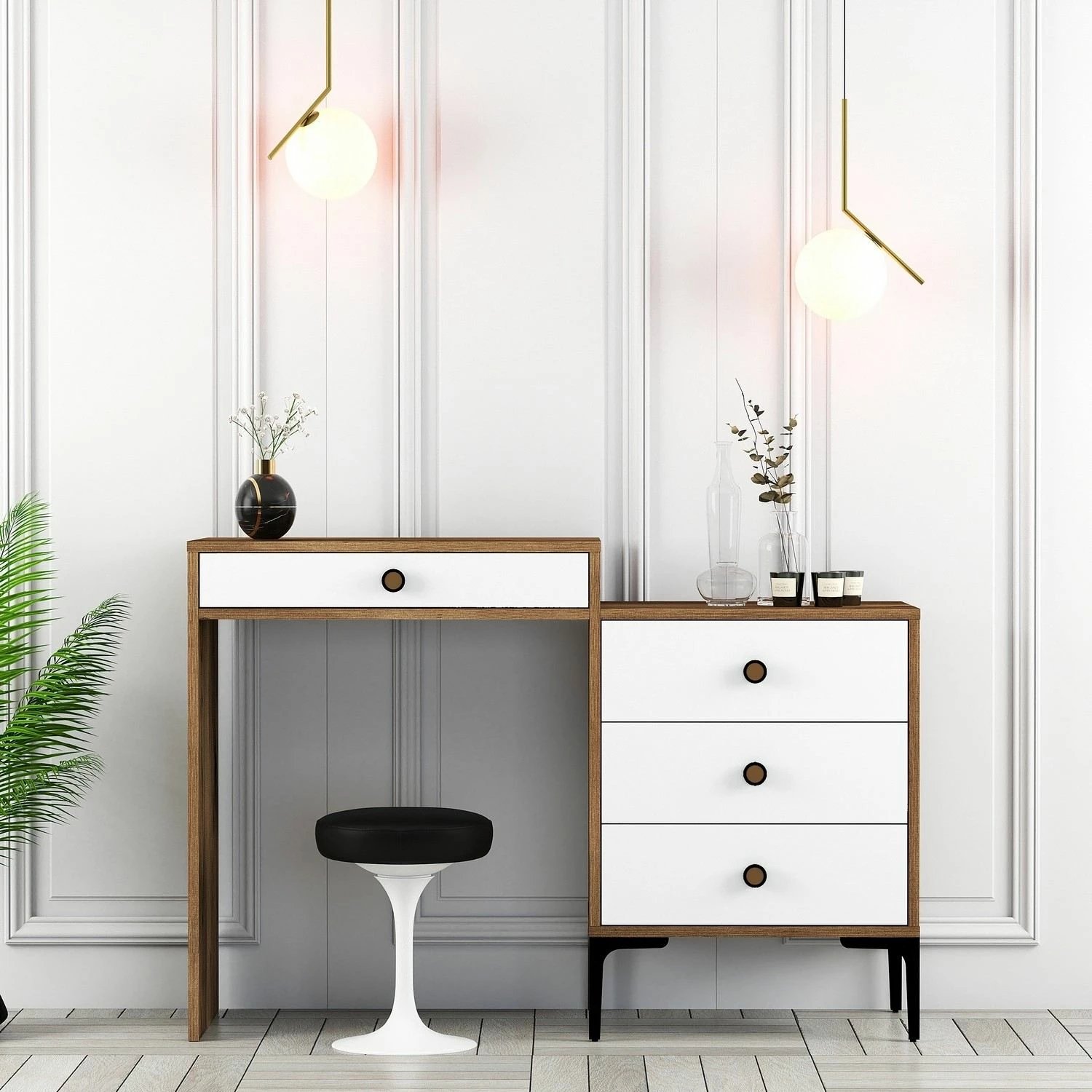 Tavolinë grimi Hanah Home, Lizbon 551, ngjyrë arre dhe e bardhë