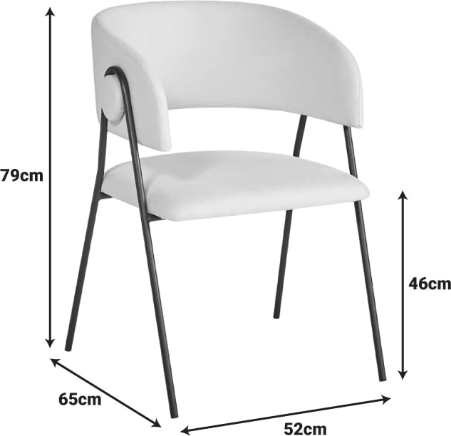 Set 4 karriga të ulëta Rachele I, material tekstili bezhë, këmbë metalike të zeza, 52x65x79cm