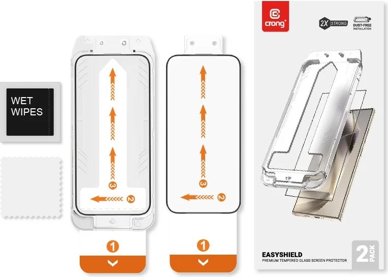 Xham i temperuar CRONG EasyShield për Samsung Galaxy S24 Ultra, 2 copë, me kornizë të zezë