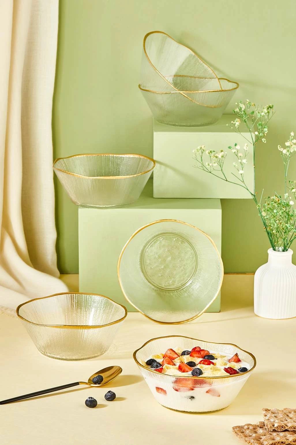 Set pjatash të thella prej qelqi, 6 copë, Hermia Ekol, transparente, 15cm