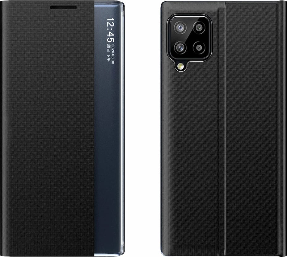 Mbështjellës Hurtel Sleep Case me dritare të mençur për Samsung Galaxy A22 4G, i zi