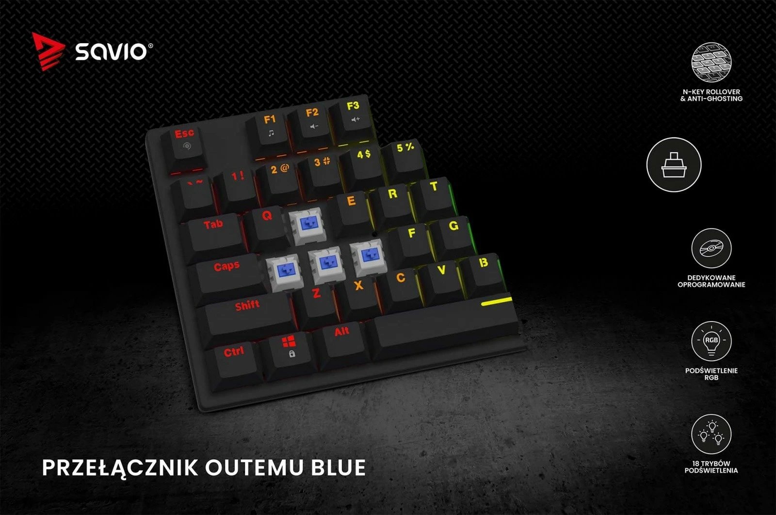 Klaviturë mekanike Savio Tempest X2, Outemu Blue, RGB, e zezë Klaviturë mekanike Savio Tempest X2, Outemu Blue, RGB, e zezë