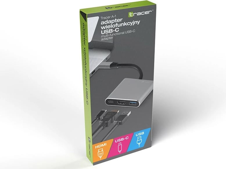 Adapter Tracer A-1, USB-C në HDMI 4K, USB 3.0, PDW 100W, Argjend