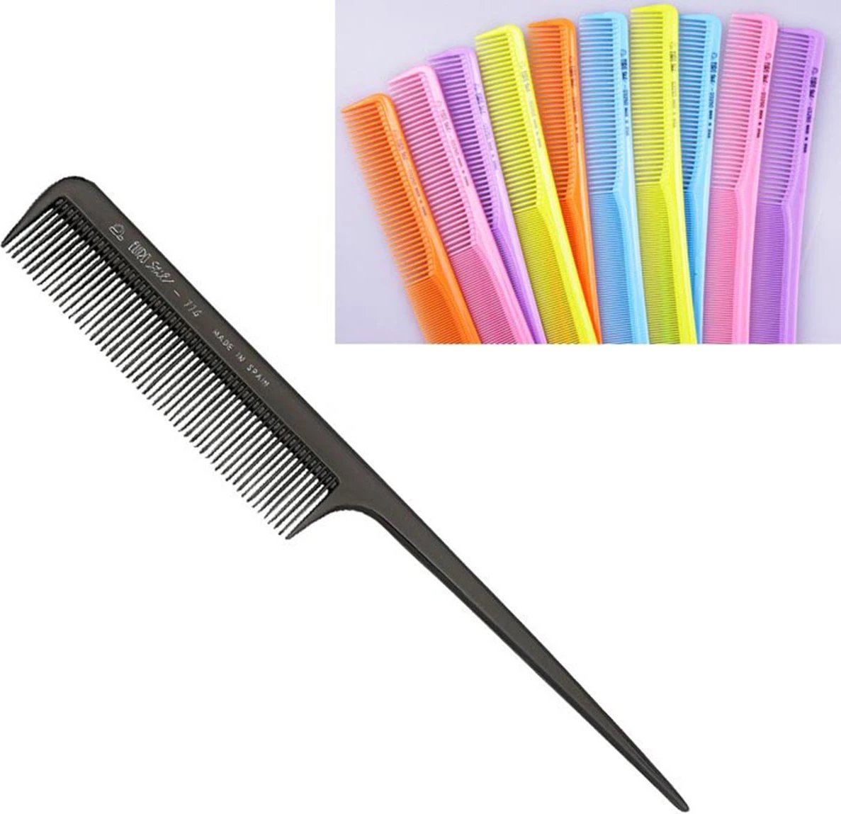 Krehër profesional me bisht Eurostil, najlon, shumëngjyrësh, 20.5cm, 1 copë