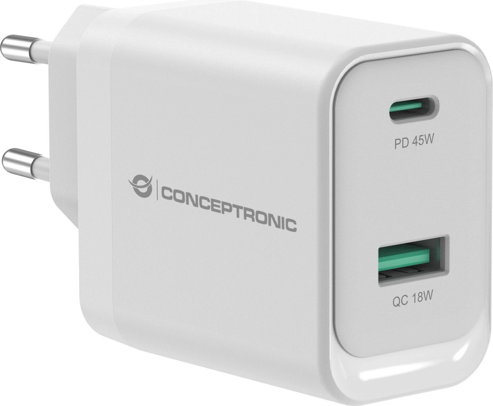Karikues Conceptronic 2Port GaN USB-C/USB-A 45WPD3.0/PPS i bardhë