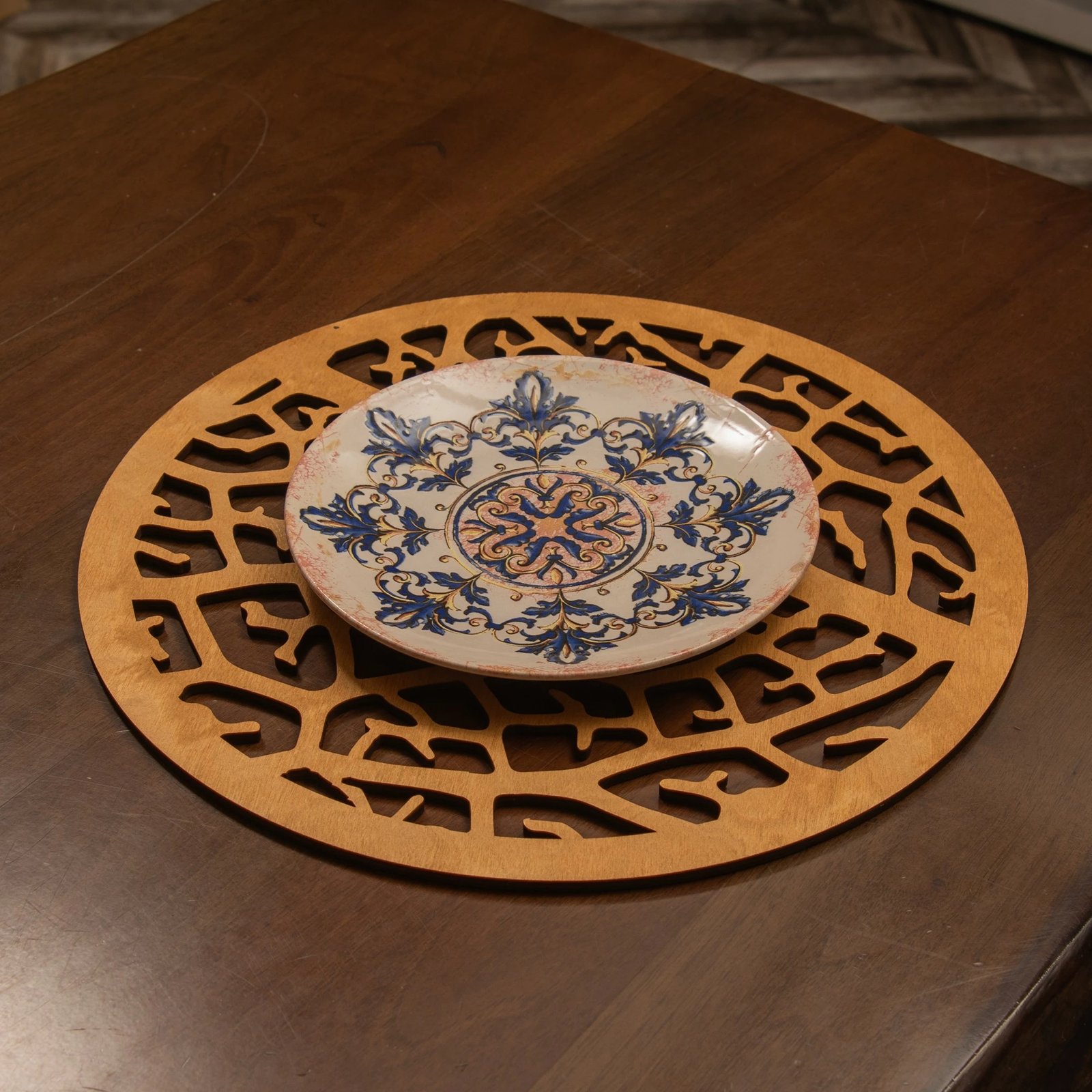 Set nënshtruesish tavoline prej druri, 4 copë, Hermia, ngjyrë mjaltë-koral