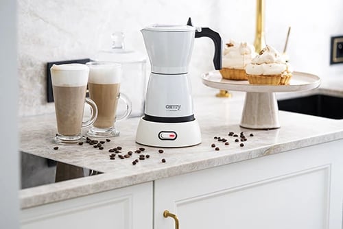 Mokapot elektrik, Camry, CR 4415W, 300 ml 6 filxhanë, 480W, bazë rrotulluese 360°, alumini, e bardhë