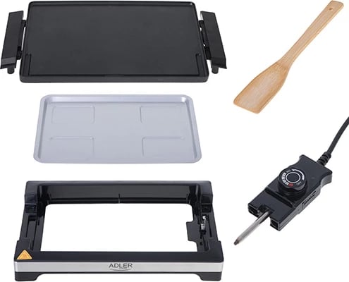 grill elektrik tavoline, Adler, AD 6613, deri 3000W, pllakë jo-ngjitëse 36.5x24 cm, me shpatull
