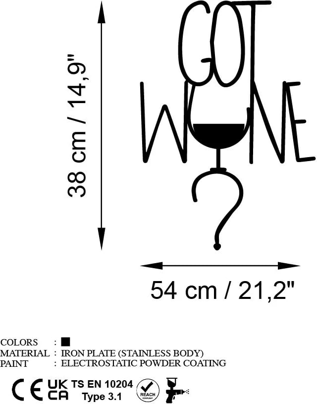 Aksesor dekorativ metalik për mur, Wallity, Got Wine