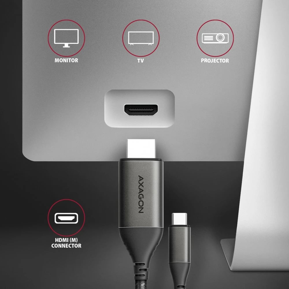 Adapter kabllo USB-C në HDMI AXAGON RVC-HI2MC, 1.8m, Gri