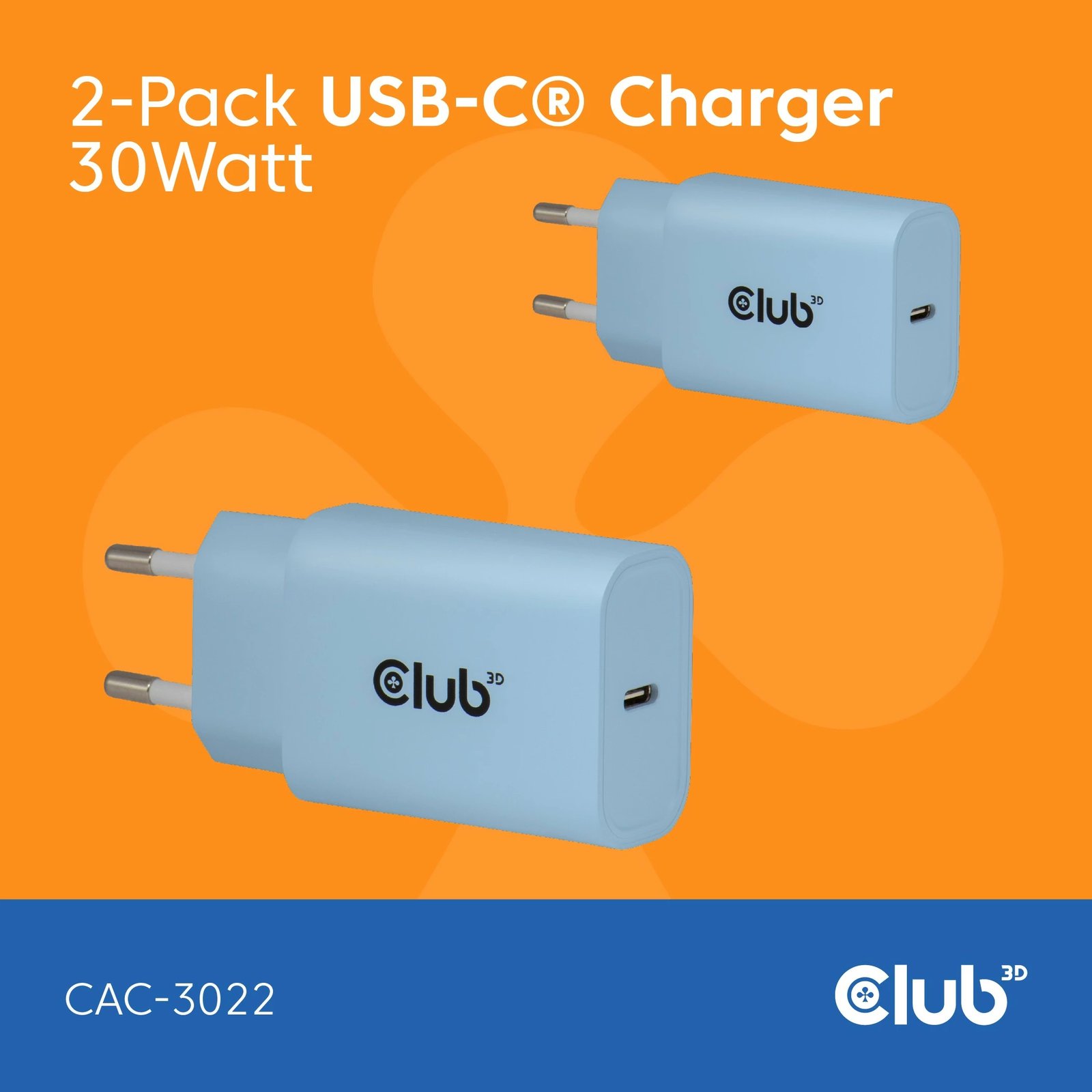 Karikues USB-C Club3D CAC-3022 30W 2 copë blu