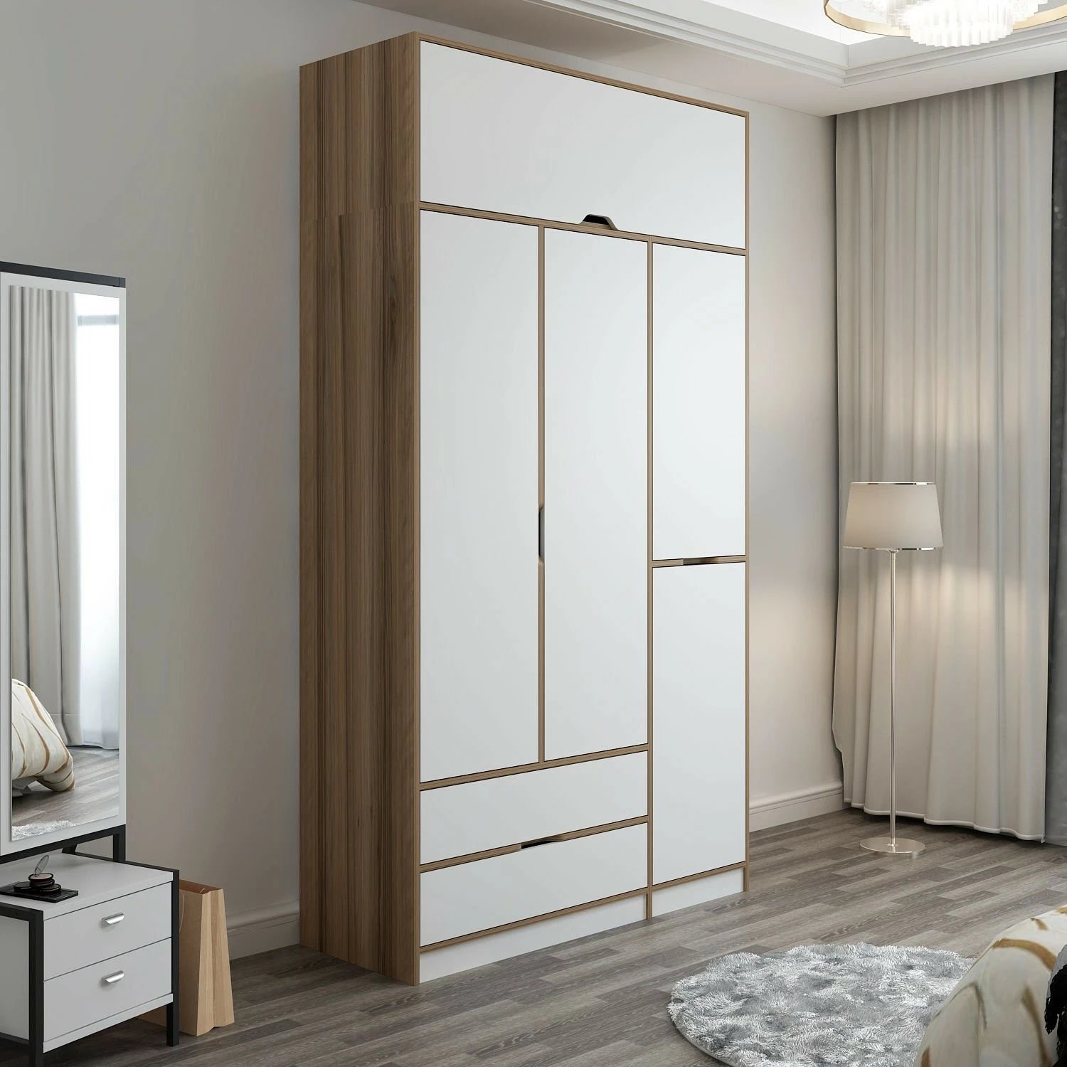 Dollap rrobash Skye Decor, Elina, bardhë-dore, 140x253x52cm