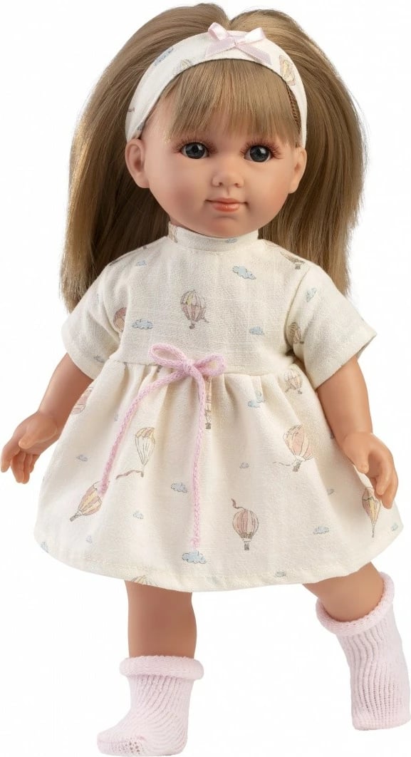 Kukull, Llorens, Elena 53558, 35 cm, bark pambuk, krahë/këmbë/kokë vinil, set 4 pjesë, ngjyrë krem me rozë