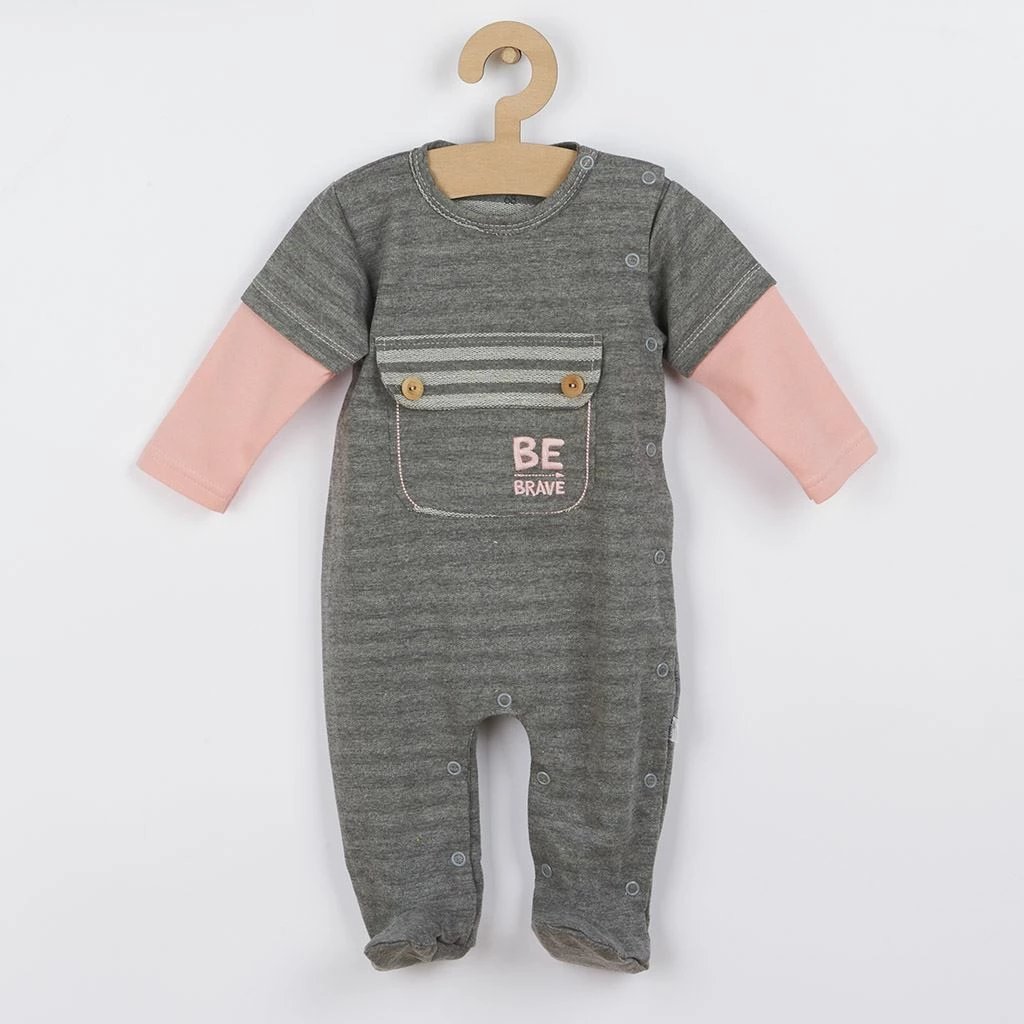 Kombinezon bebe, KOALA, BE BRAVE, 100% pambuk, madhësi 74 (6-9m), gri-rozë
